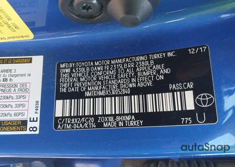 2018 Toyota C-Hr Xle Premium из США, поврежденный, VIN NMTKHMBX5JR052840